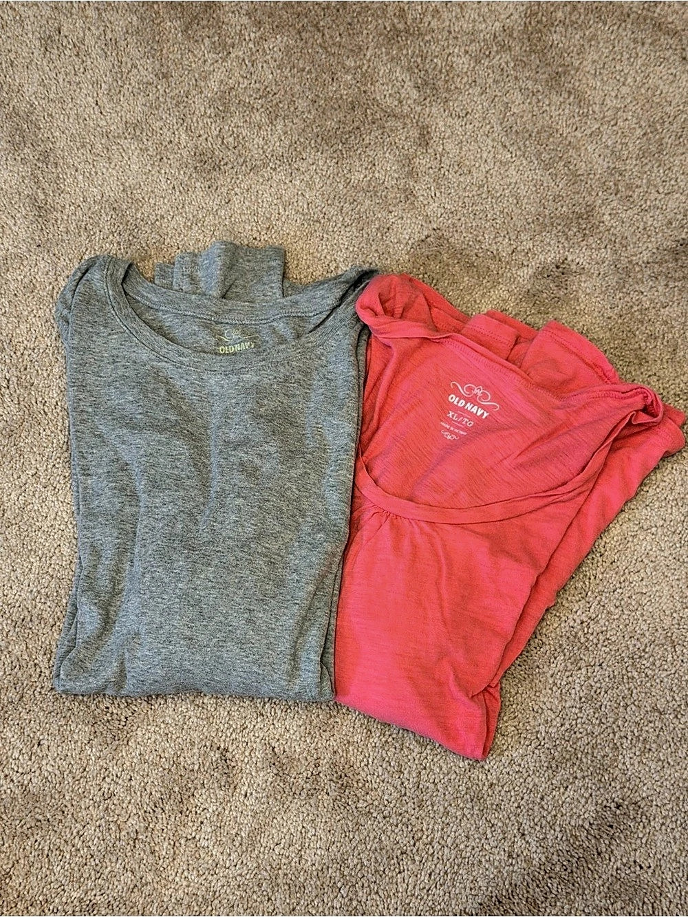 Old Navy Long Sleeve Basic Layering Cotton Tees 2 in Pink & Gray Size XL